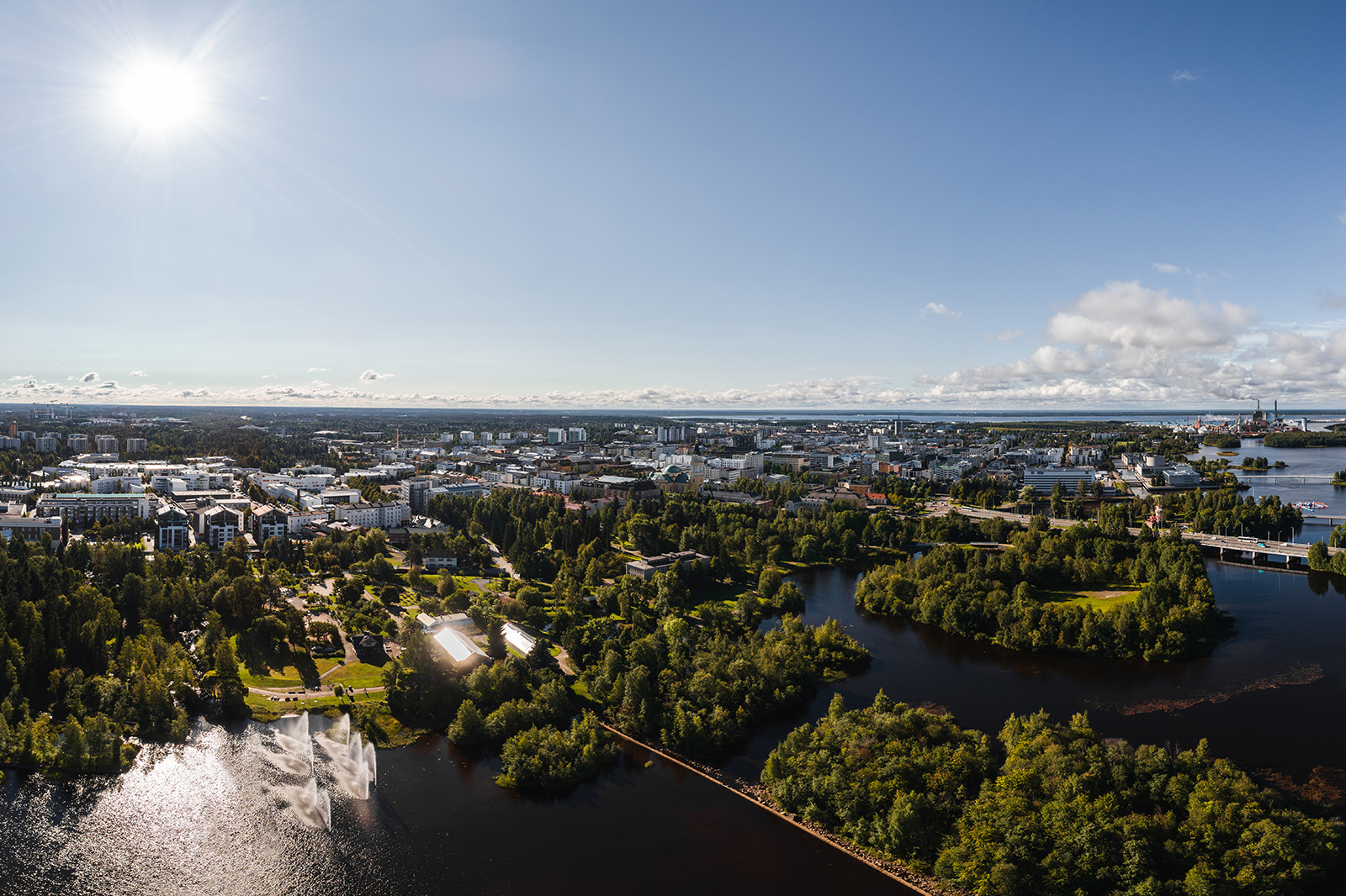 Panoramic view of the city of Oulu in Finland seen from the air