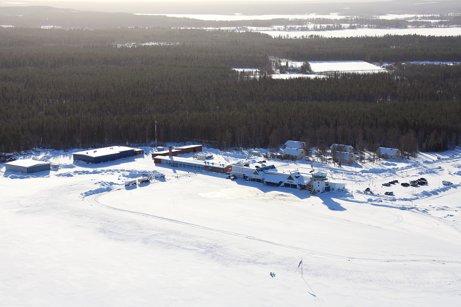 Aerial photo of Kajaani Airport i Finland.